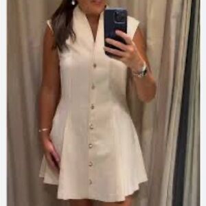 NWT! Zara Cream Colored Sleeveless Denim Dress with Gold Hardware
